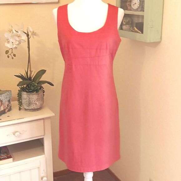 Monroe & Main Vibrant Coral Cotton Blend Dress. Preppy. Classic. Career. - Picture 1 of 11